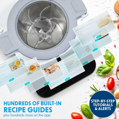 Baridi Smart Kitchen Robot Thermo-Cooker, 18 Preset Functions, 7” TFT Touch Screen, App Guided Recipes, Blender, Slow Cooker, Sous Vide, Steamer, Built-in Scales, Self Clean Function, White – DH189