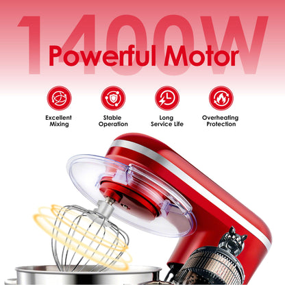 Aucma Stand Mixer, 6.2L Food Mixer 1400W Tilt-Head Electric Kitchen Mixer with Dough Hook, Wire Whip & Beater， 2 Layer Red Painting (6.2L, Red)