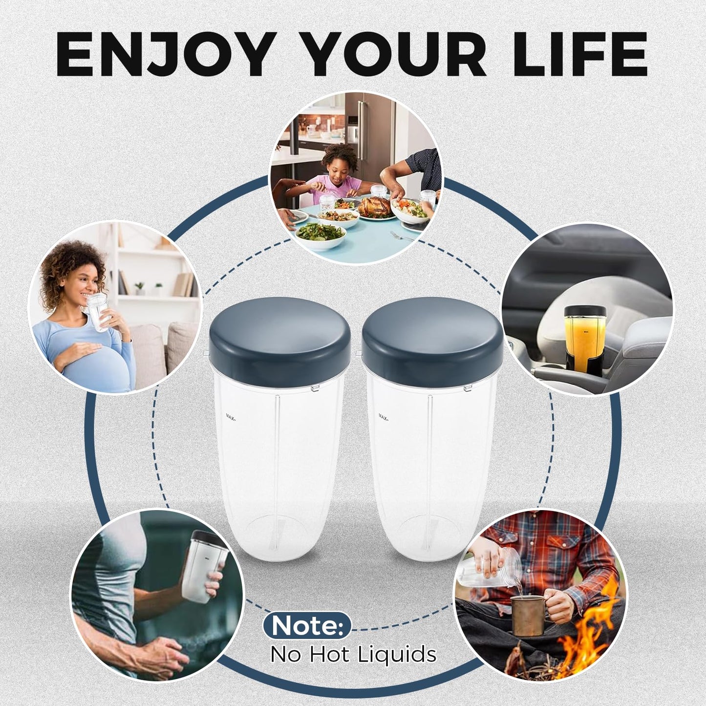 2-Pack 32oz Blender Cups with Lids – Compatible with Nutribullet 600W/900W