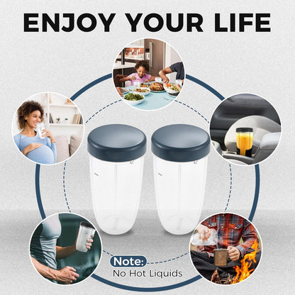 2-Pack 32oz Blender Cups with Lids – Compatible with Nutribullet 600W/900W