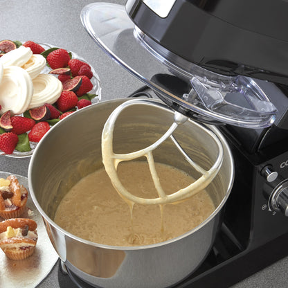 Cooks Professional Stand Mixer & Mincer 1200W | Electric Food Mixer with Pulse Setting | 6.2 Litre Stainless Steel Bowl | Blending Jug, Dough Hook, Whisk, Beater & Splash Guard | Black