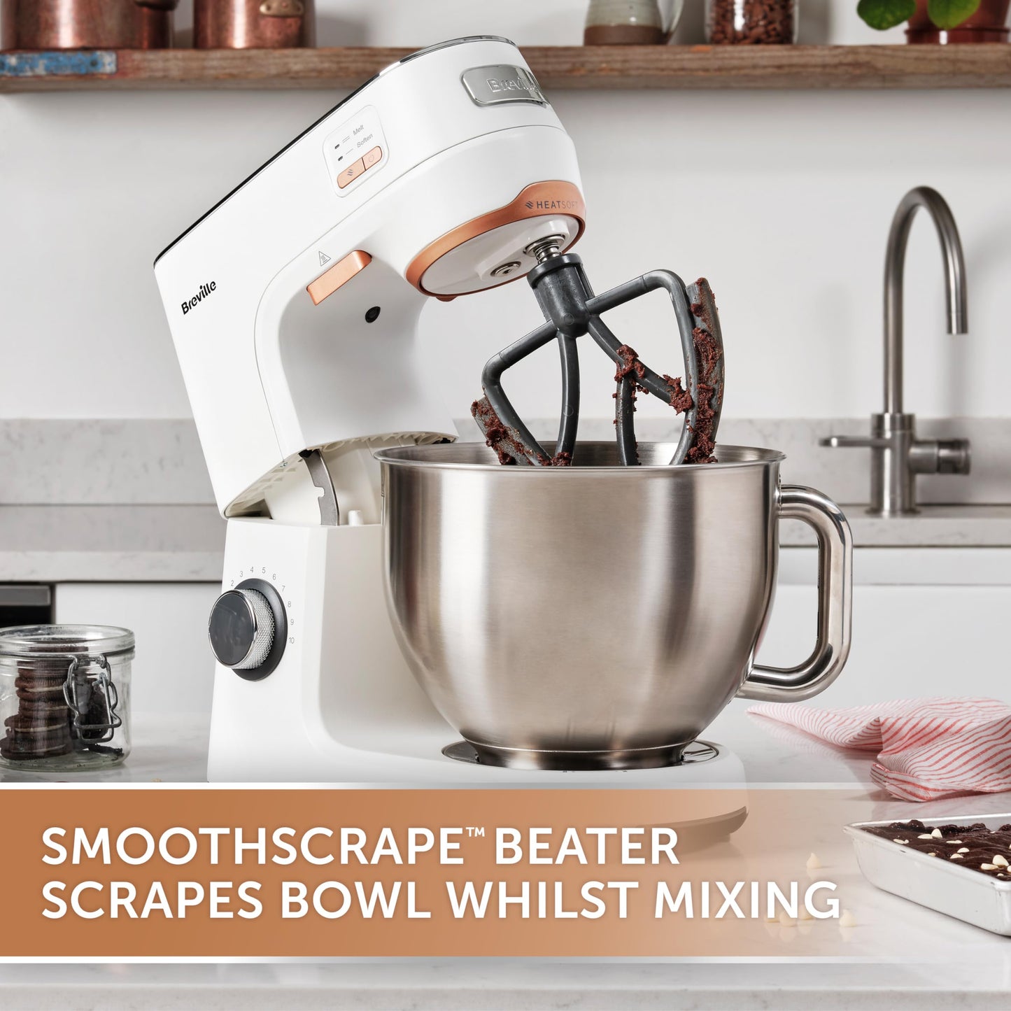 Breville HeatSoft Electric Stand Mixer | 1000W | Softens Butter for Better Results | 10 Speeds | 5.2L Stainless Steel Bowl | Includes Whisk, Beaters & Dough Hooks [VFM027]