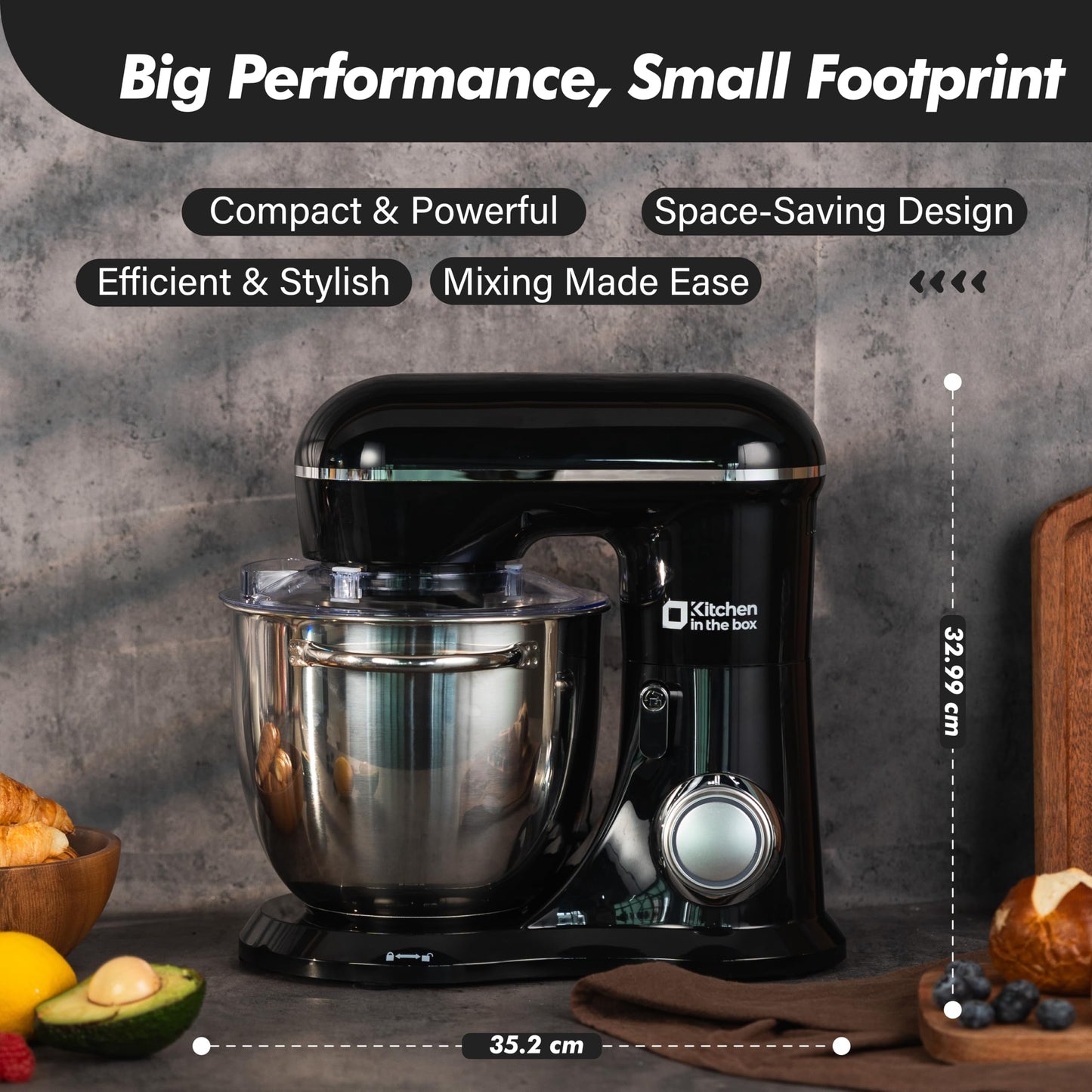 Kitchen in the box Stand Mixer, 6L Electric Food Mixer with 10 Speeds, 1300W Kitchen Appliance for Home Baking, Colorful Design Baking Tool for Bread Dough Cake with Dough Hook, Whisk, Beater (Black)