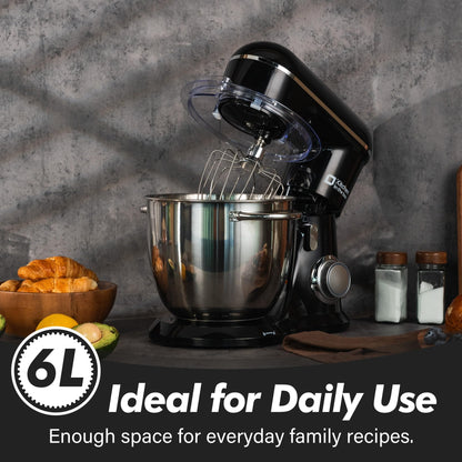 Kitchen in the box Stand Mixer, 6L Electric Food Mixer with 10 Speeds, 1300W Kitchen Appliance for Home Baking, Colorful Design Baking Tool for Bread Dough Cake with Dough Hook, Whisk, Beater (Black)