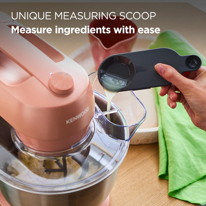 Kenwood Go KZM35.000RD, Stand Mixer with Space-Saving Design, Compact Kitchen Machine with 4L Bowl, 3 Adjustable Tools, Splashguard, 6 Speed, Elegant Metal Body with Carrying Handle, 800W, Clay Red