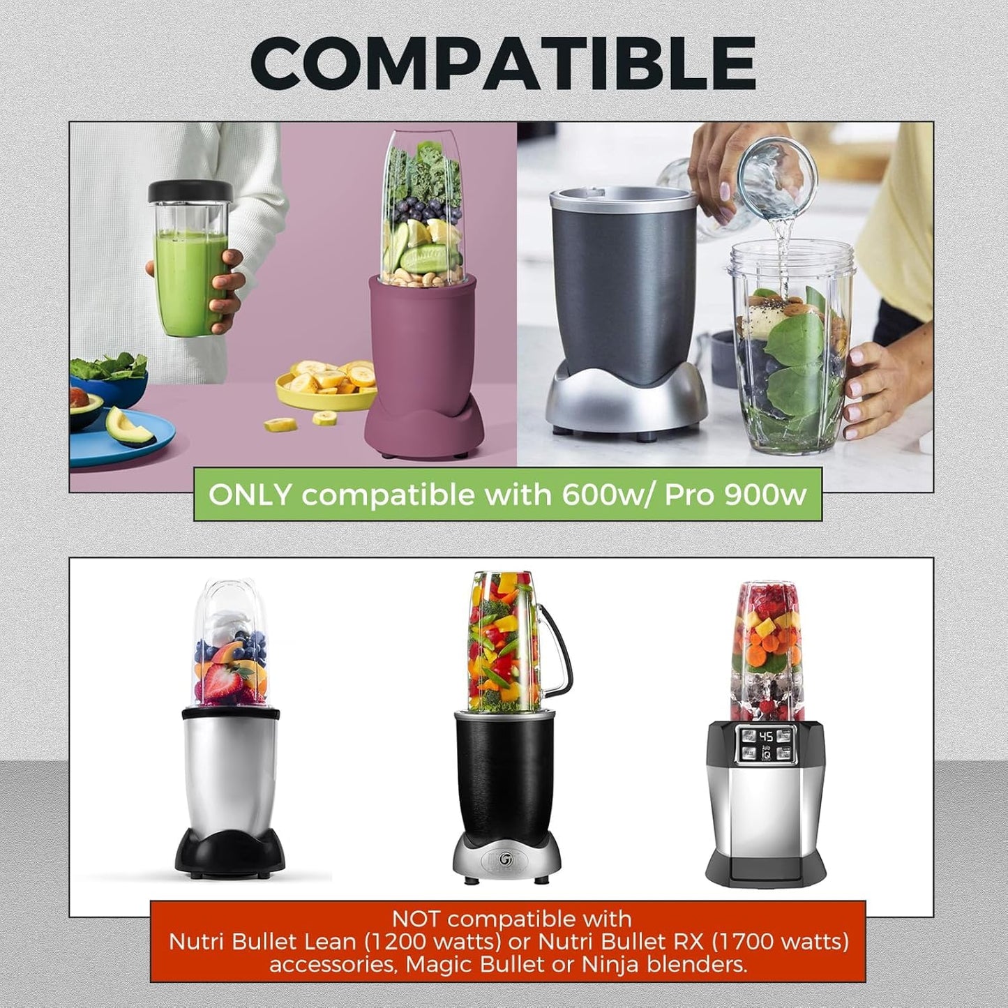 2-Pack 32oz Blender Cups with Lids – Compatible with Nutribullet 600W/900W