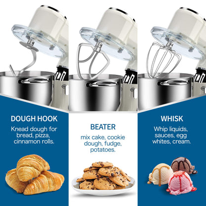 Vospeed Stand Mixer 2000W 8L Cake Mixer Electric Kitchen Food Mixer with Stainless Steel Bowl, Beater, Dough Hook, Whisk for Baking, Dishwasher Safe (White)