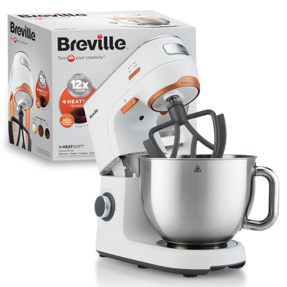 Breville HeatSoft Electric Stand Mixer | 1000W | Softens Butter for Better Results | 10 Speeds | 5.2L Stainless Steel Bowl | Includes Whisk, Beaters & Dough Hooks [VFM027]