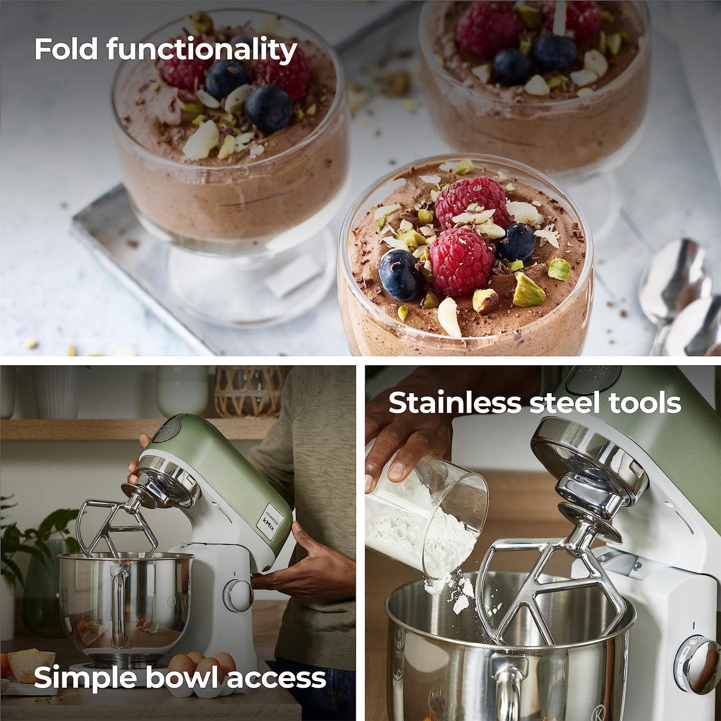 Kenwood kMix Stand Mixer ‎KMX760AGR for Baking, Stylish Kitchen Mixer with K-beater, Dough Hook and Whisk, 5 L Stainless Steel Bowl, Removable Splash Guard, 1000 W, Editions Green